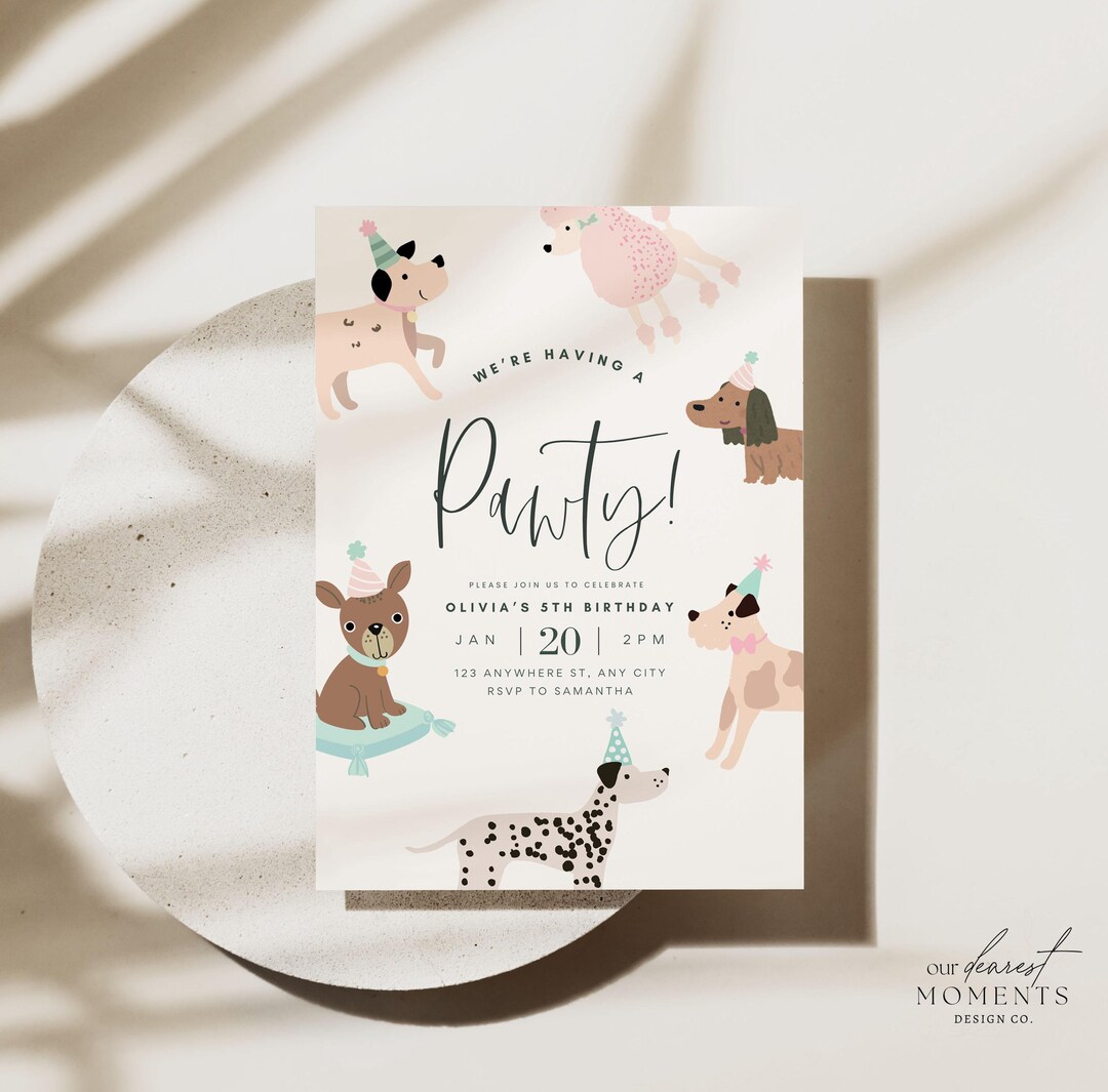 Editable Dog Birthday Invitation Puppy Pawty Invite Dog Theme Birthday ...