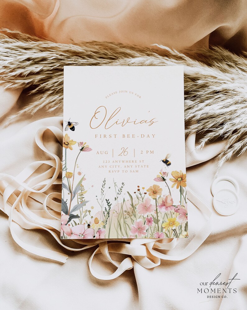 First Bee Day Birthday Invitation 1st Bee-Day Party Invite First Birthday Boho Invitation Bumble Bee Invite 1st Birthday Invite for Girl bild 3