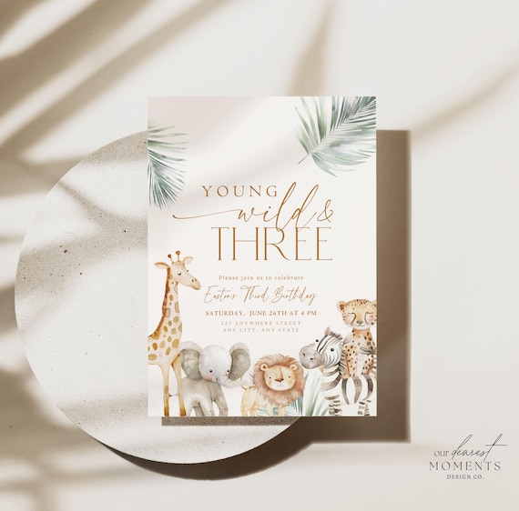 Editable Wild and Three Boy Birthday Invitation Safari Animal Birthday Invitation 3rd Birthday Invite Third Birthday Jungle Boho 3 rd Evite