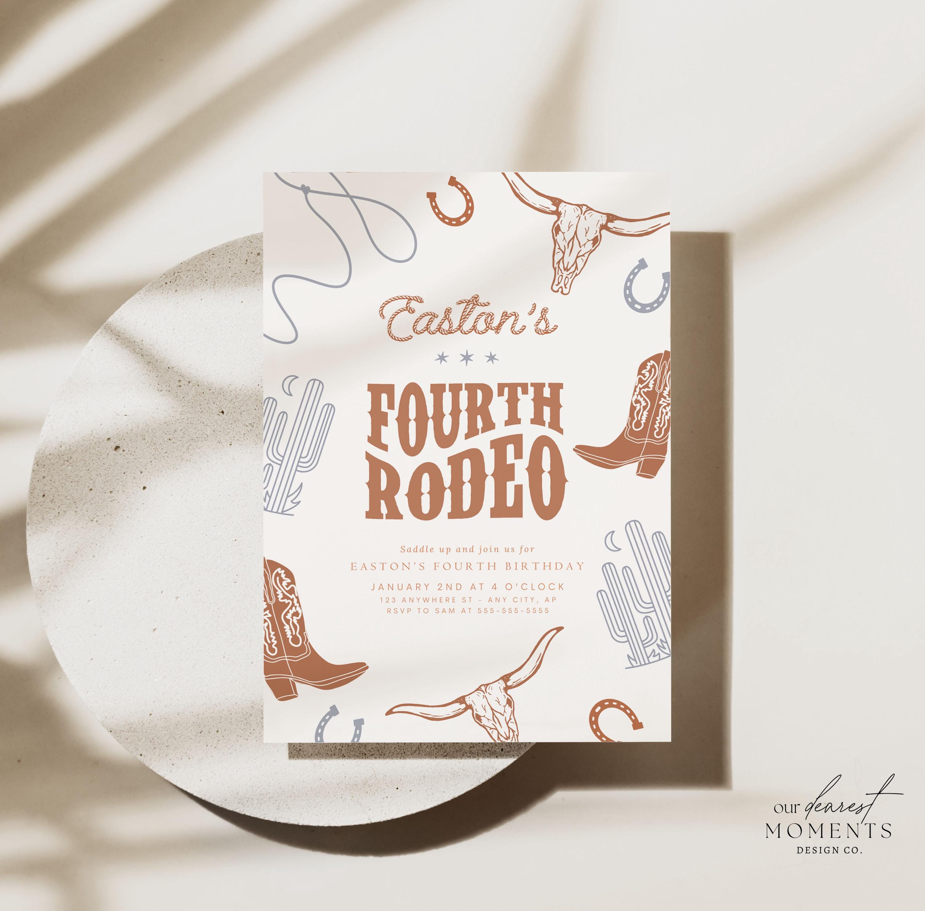 Editable Fourth Rodeo Birthday Invitation Boy Rodeo 4th Birthday Invite ...