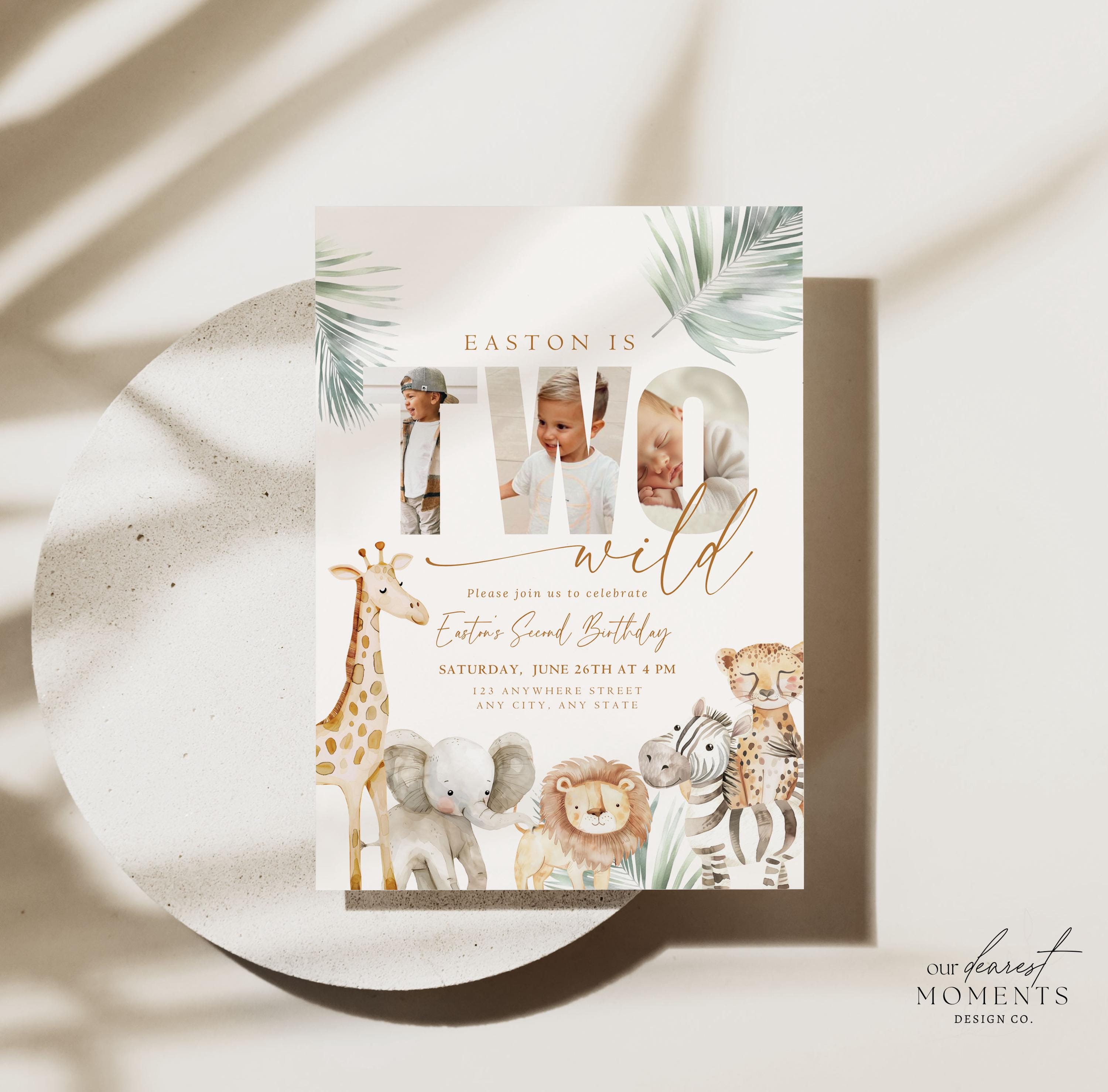 Editable Two Wild Boy Birthday Invitation Safari Animal Birthday Invitation 2nd Birthday Invite with Photo Boho First Birthday Jungle 2 nd