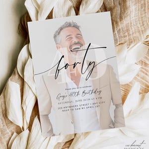 40th Birthday Invitation Template 40 th Digital Invite with Photo Instant Download Forty and Fabulous Minimalist Birthday Printable Him Her