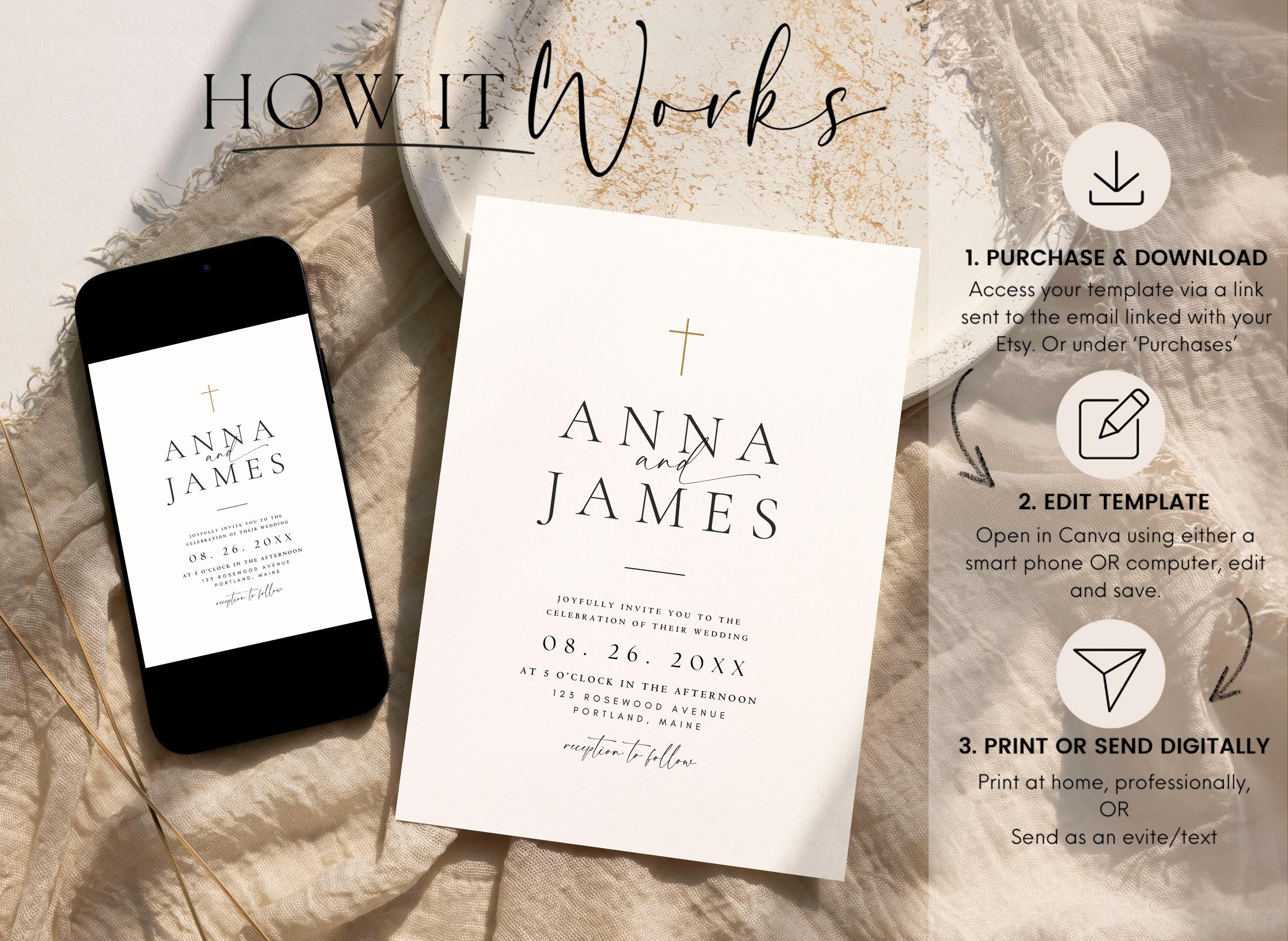 Editable Christian Wedding Invitation Template Minimalist Modern ...
