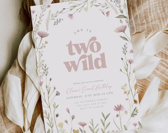 Two Wild Birthday Invitation Wildflower Birthday Invitation 2nd Birthday Invitation Girl Boho Minimalist Second Birthday Invitation For Girl