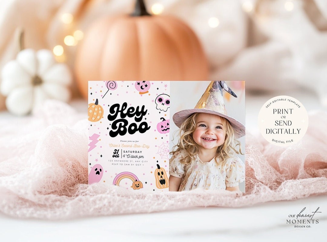Editable Hey Boo Halloween Birthday Invitation Halloween Birthday Party ...