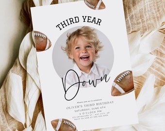 Third Year Down Invitation 3rd Year Down Birthday Invite Football Birthday Invitation 3rd Birthday Invitation for Boy Football Invitation
