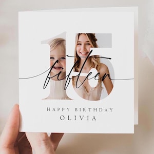 Personalized 15th Birthday Card Editable Fifteenth Birthday Greeting Card Boy Girl Photo Happy Birthday Printable Digital Template 15 th