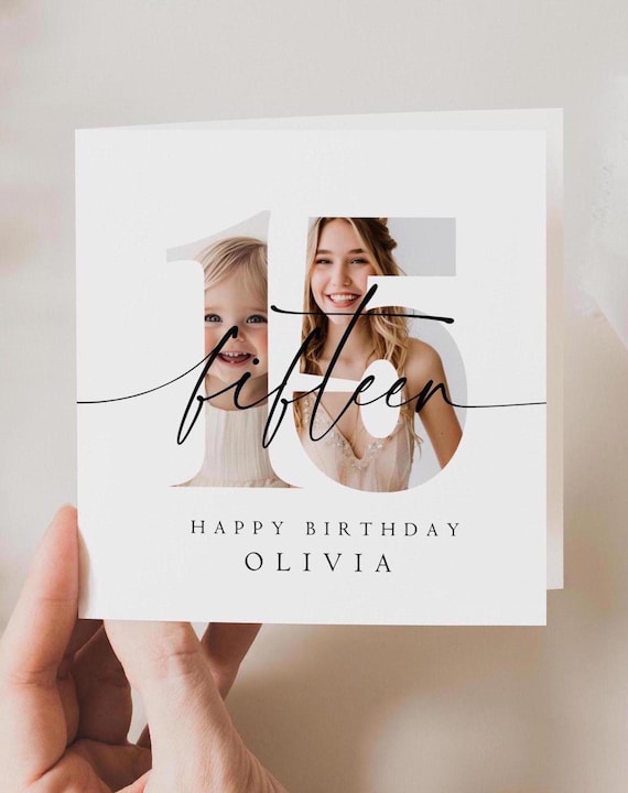 Personalized 15th Birthday Card Editable Fifteenth Birthday Greeting Card Boy Girl Photo Happy Birthday Printable Digital Template 15 th