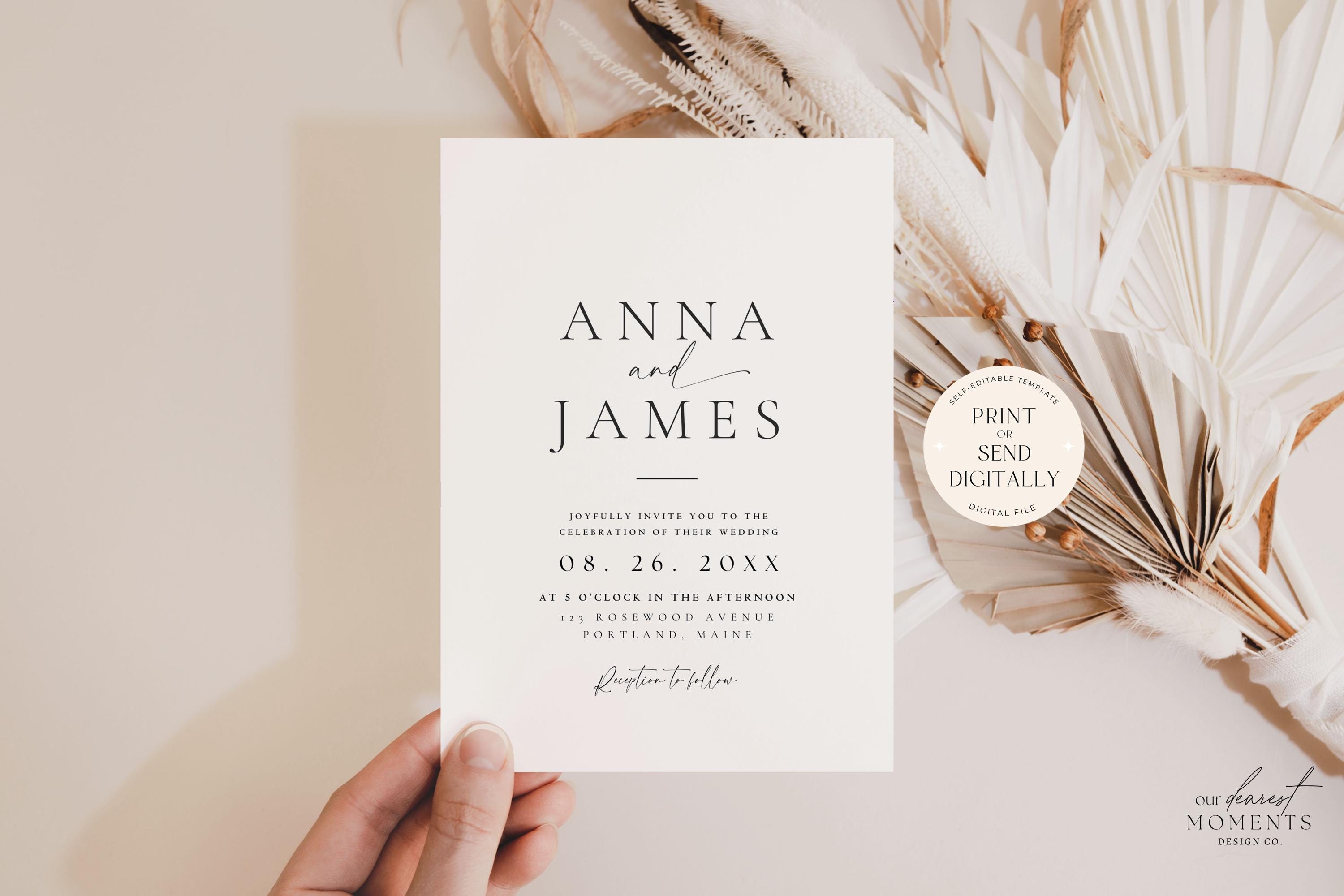 Editable Wedding Invitation Minimalist Modern Wedding Invite Template ...