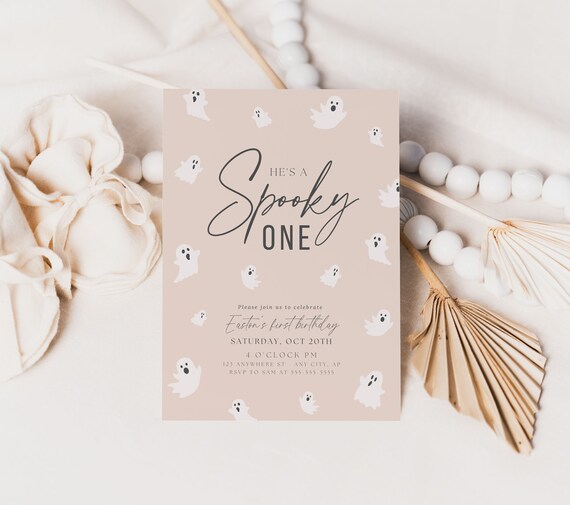 Editable Boho Spooky One Halloween Ghost 1st Birthday Party Invitation Cute Daisy 1st Birthday Spooktacular Invite Instant Download First