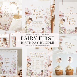 Fairy First Birthday Bundle First Birthday Bundle for Girl Fairy First Birthday Package Fairy Birthday Theme 1st Birthday Girl Bundle Boho