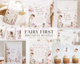Fairy First Birthday Bundle First Birthday Bundle for Girl Fairy First Birthday Package Fairy Birthday Theme 1st Birthday Girl Bundle Boho