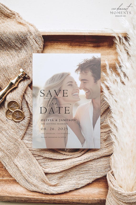 Editable Save the Date Invitation Template Minimalist Modern Wedding Announcement Invite with Photo Digital Printable Instant Download Evite