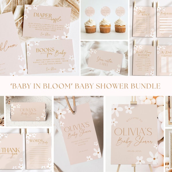 Baby in Bloom Baby Shower Bundle Printable Wildflower Baby Shower Invitation Editable Floral Baby Shower Bundle Boho Daisy Digital Download