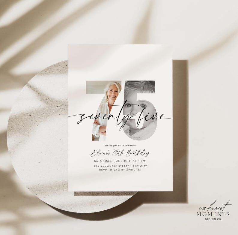 75th Birthday Invitation Template 75 Th Digital Photo Invite Instant ...