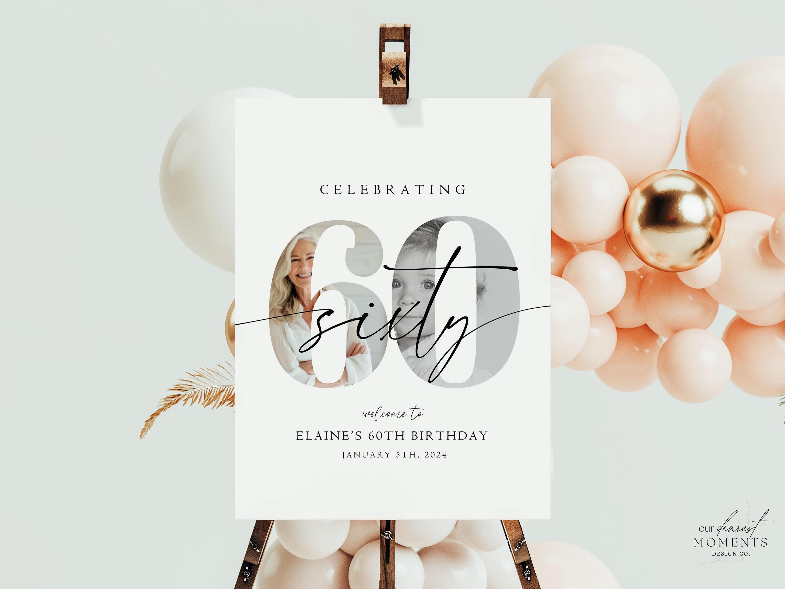 Letrero de bienvenida de 60 cumpleaños editable Mira quién tiene 60 Cartel de bienvenida minimalista moderno Letrero de bienvenida de 60 cumpleaños Descarga instantánea Sesenta años