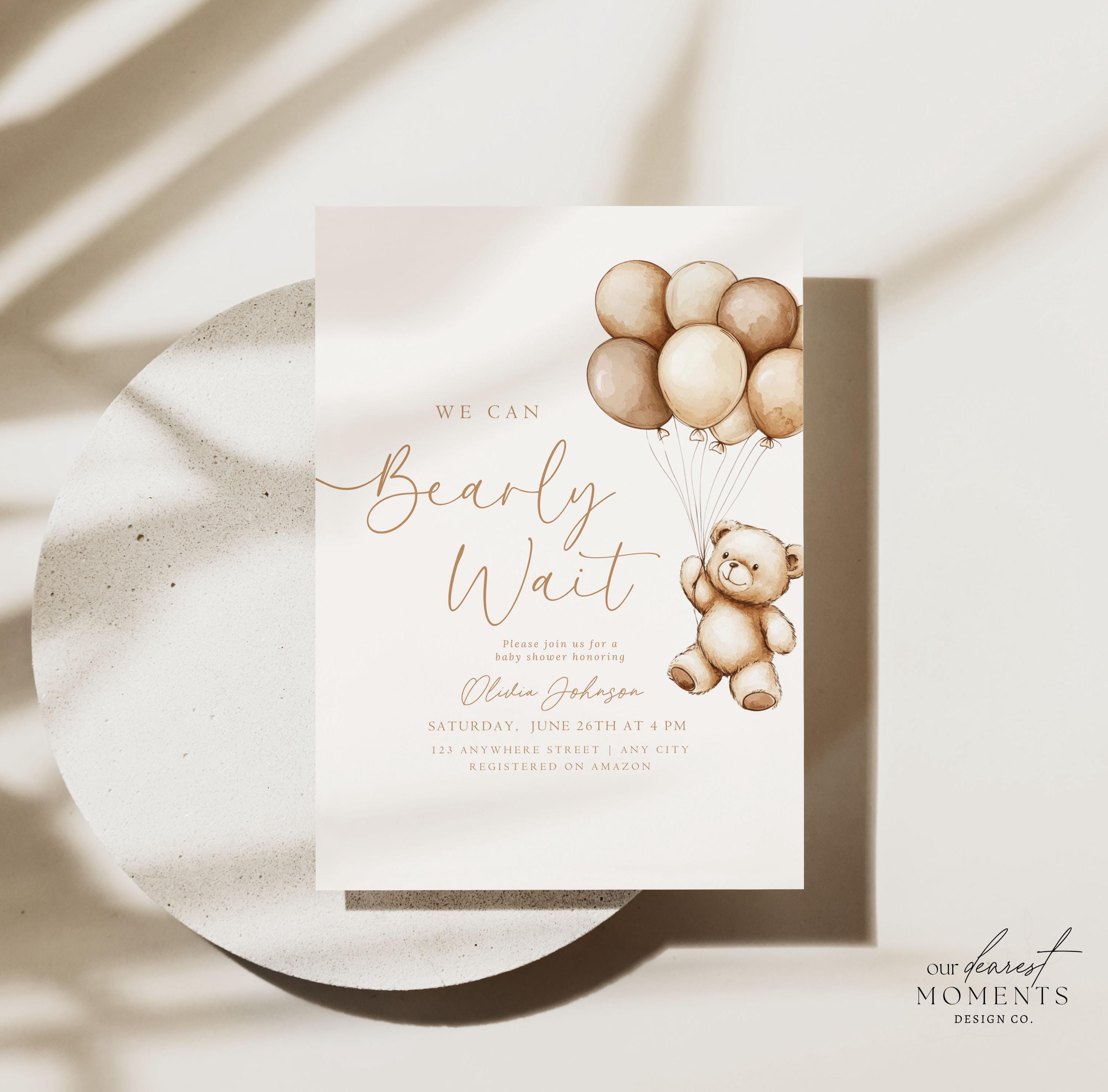 Editable We Can Bearly Wait Baby Shower Invitation Suite Teddy Bear ...