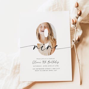 Editable 9th Birthday Invitation Ninth Birthday Invite Template 9 th Birthday Party Minimalist Boho Digital Download Printable Nine Year Old