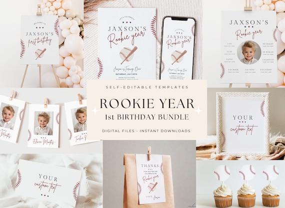 Rookie Year Birthday Bundle First Birthday Bundle for Boy Rookie Year Party Package 1st Birthday Bundle for Boy Rookie Year Boho Baseball