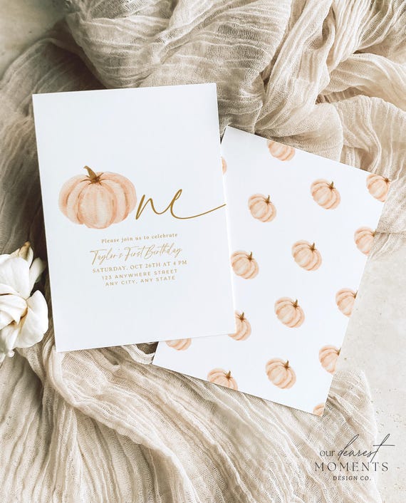 Editable First Birthday Our Little Pumpkin Invite 1st Birthday Invitation for Boy Girl Fall Boho Halloween Digital Download Printable One