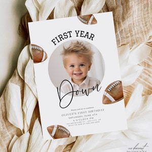First Year Down Invitation First Year Down Birthday Invite Football Birthday Invitation 1st Birthday Invitation for Boy Football Invitation