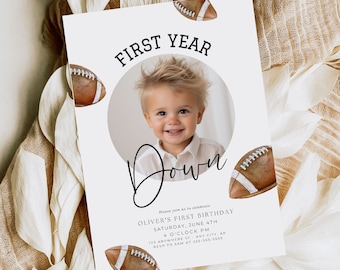 First Year Down Invitation First Year Down Birthday Invite Football Birthday Invitation 1st Birthday Invitation for Boy Football Invitation