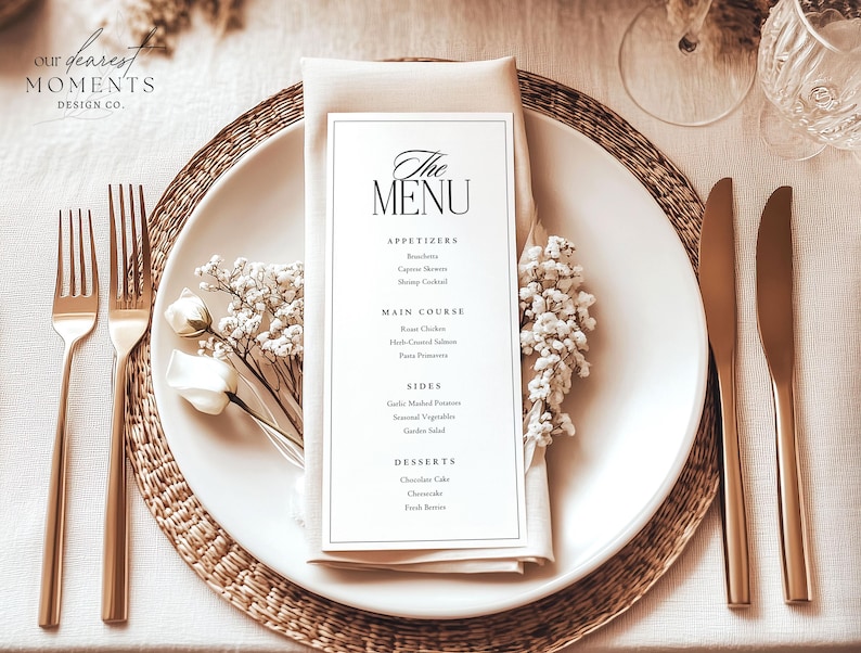 Editable Menu Template, Wedding Modern Minimalist Classic Menu, Elegant ...