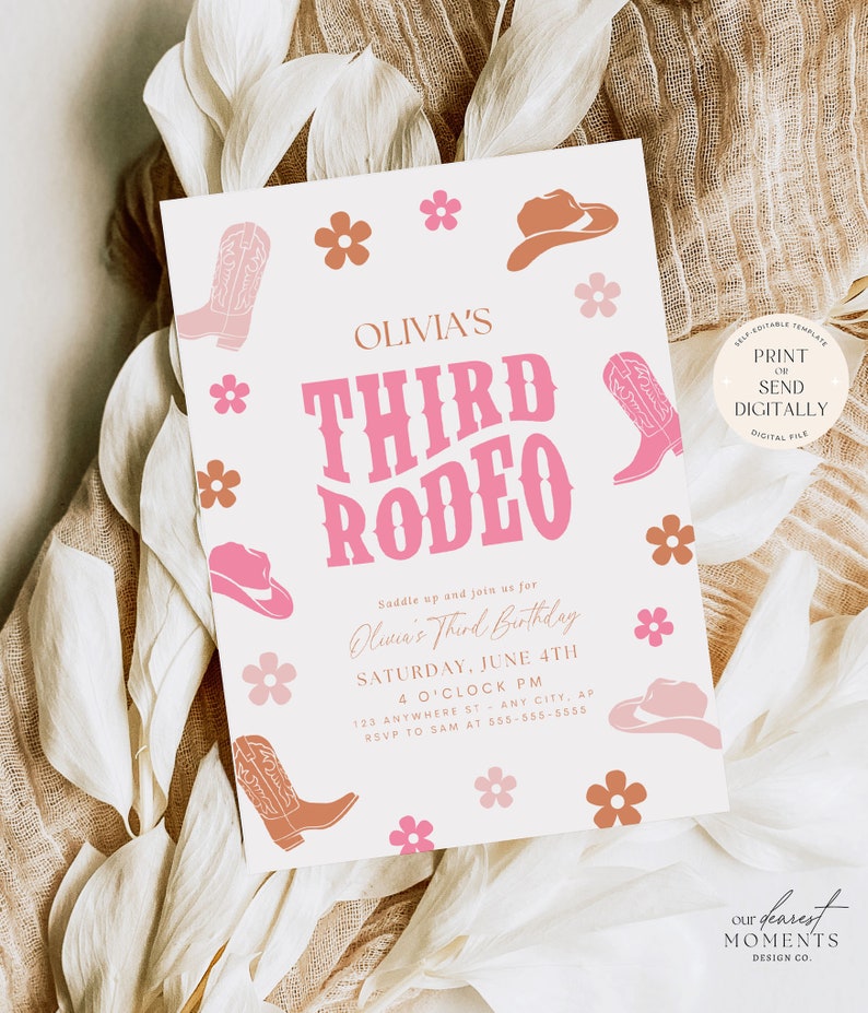 Third Rodeo Invitation Cowgirl Birthday Invite Wild West Cowgirl 3rd ...
