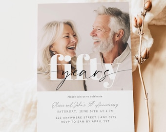50th Anniversary Invitation 50th Wedding Anniversary Invite with Photo Instant Download Printable Editable Template Fifty Years Minimalist