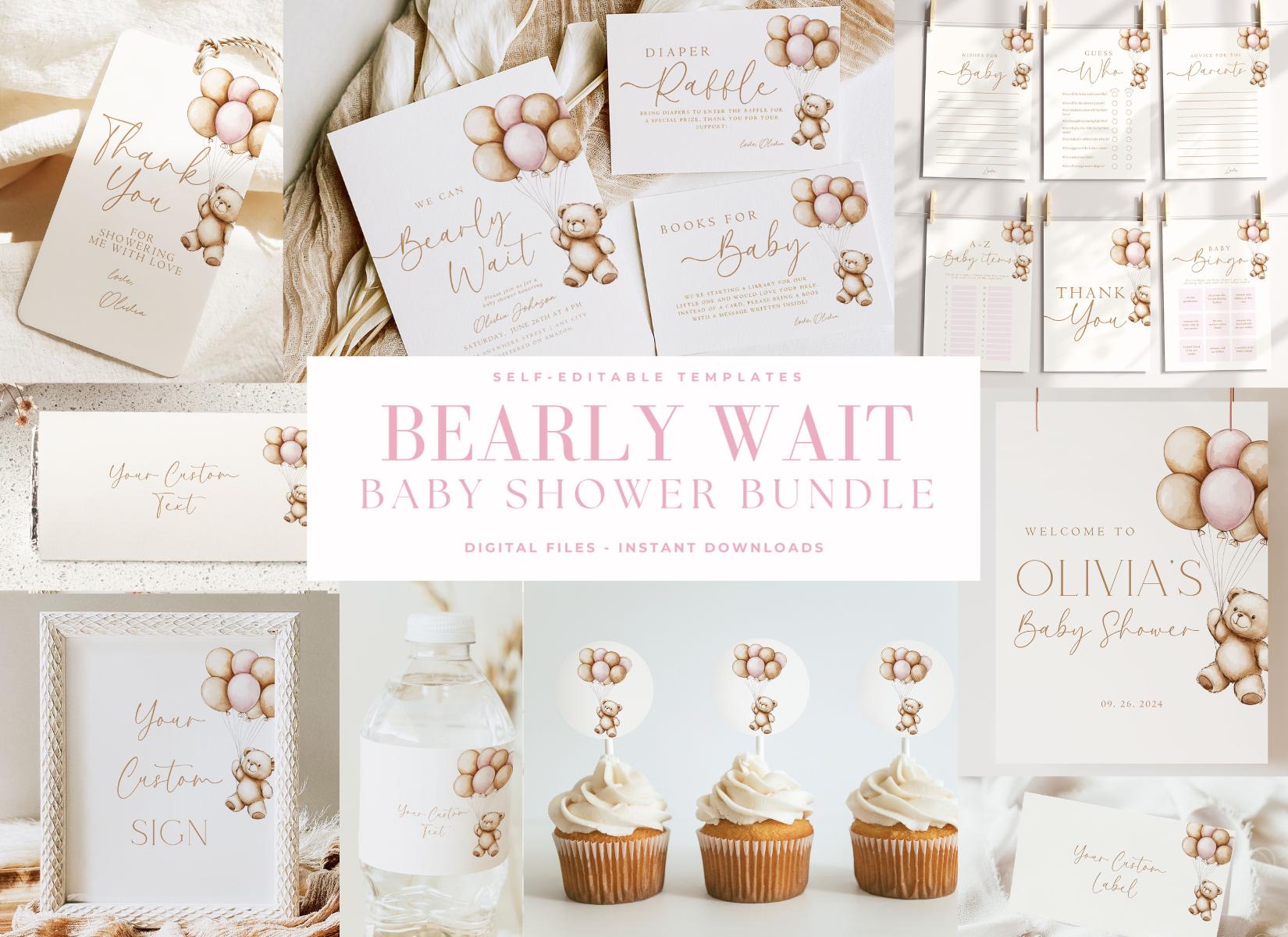 Editable We Can Bearly Wait Baby Shower Bundle Teddy Bear Baby Shower ...