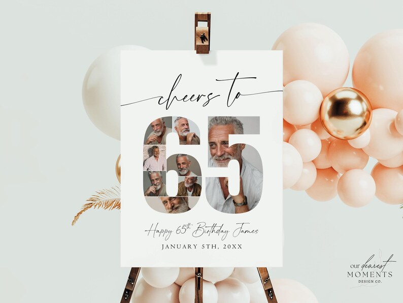 EDITABLE 65th Birthday Photo Collage Welcome, Celebrating 65 Years ...