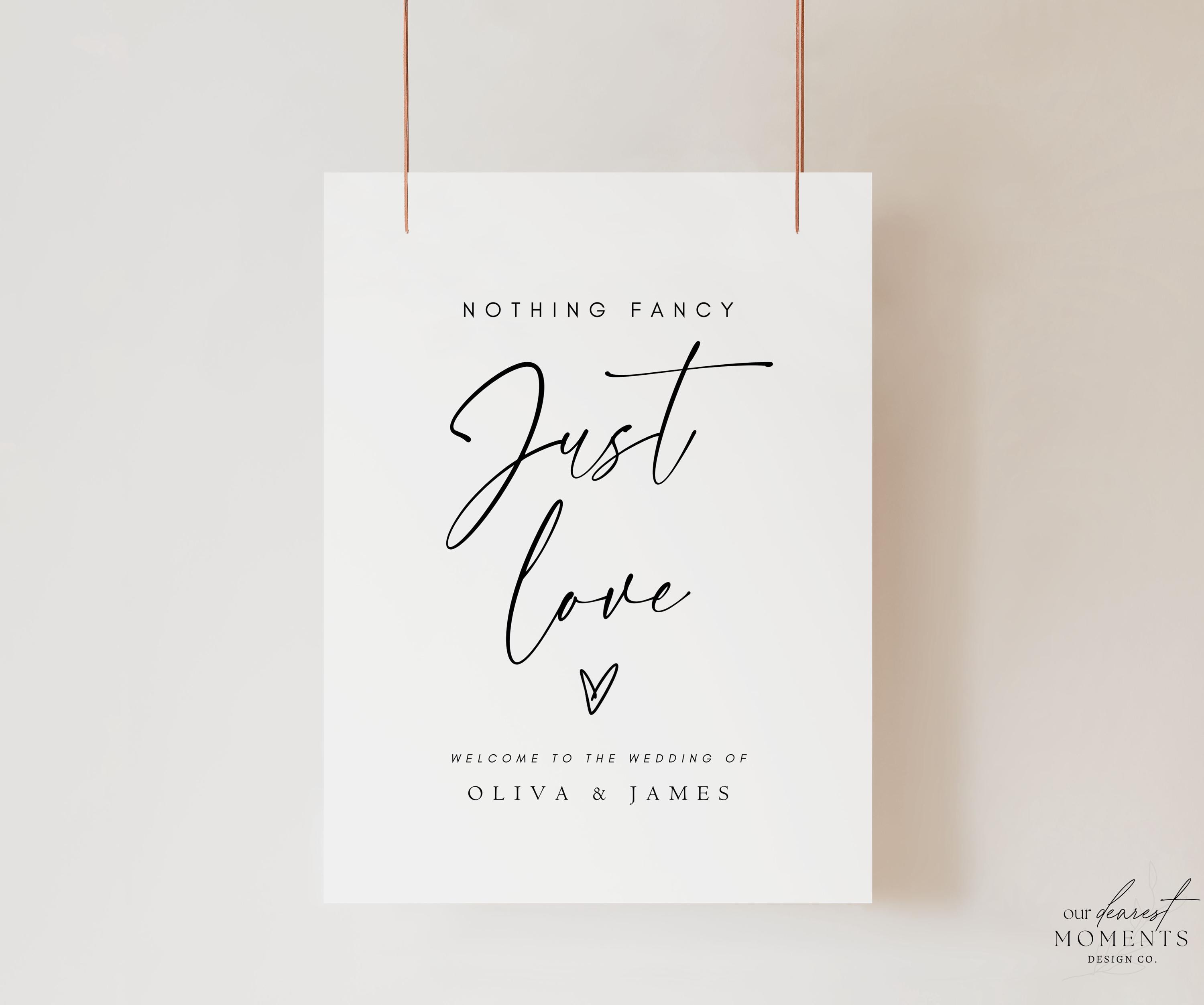 Editable Minimalist Nothing Fancy Just Love Wedding Welcome Sign ...