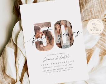 50th Anniversary Invitation 50th Wedding Anniversary Invite with Photo Instant Download Printable Editable Template Boho Minimalist 50 th
