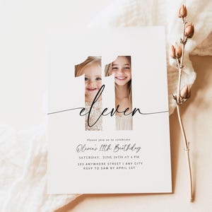 Editable 11th Birthday Invitation Eleventh Birthday Invite Template 11 th Birthday Party Minimalist Boho Digital Download Printable Eleven