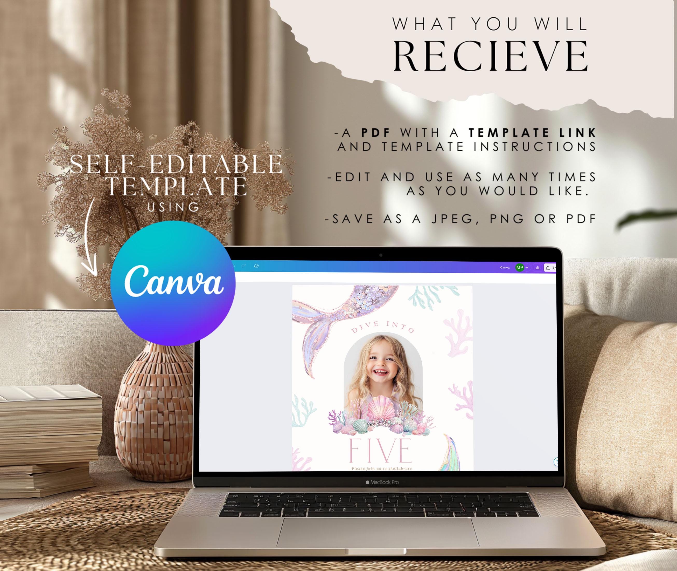 Editable Dive Into Five Mermaid Birthday Invitation 5th Birthday Invite ...