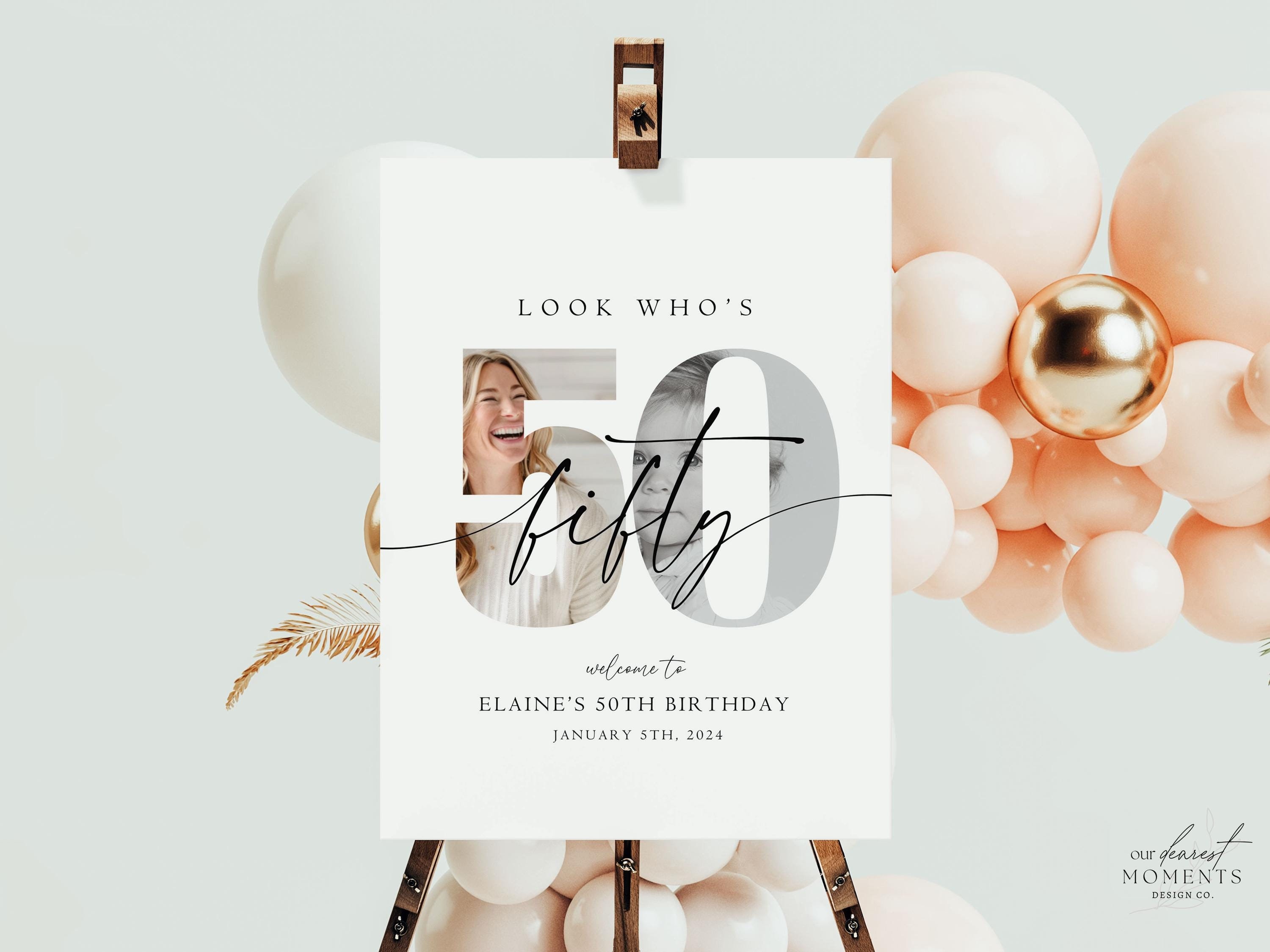 EDITABLE 50th Birthday Welcome Sign Look Who's 50 Welcome Poster Minimalist Modern 50 th Welcome Sign Instant Download Fifty Years Old
