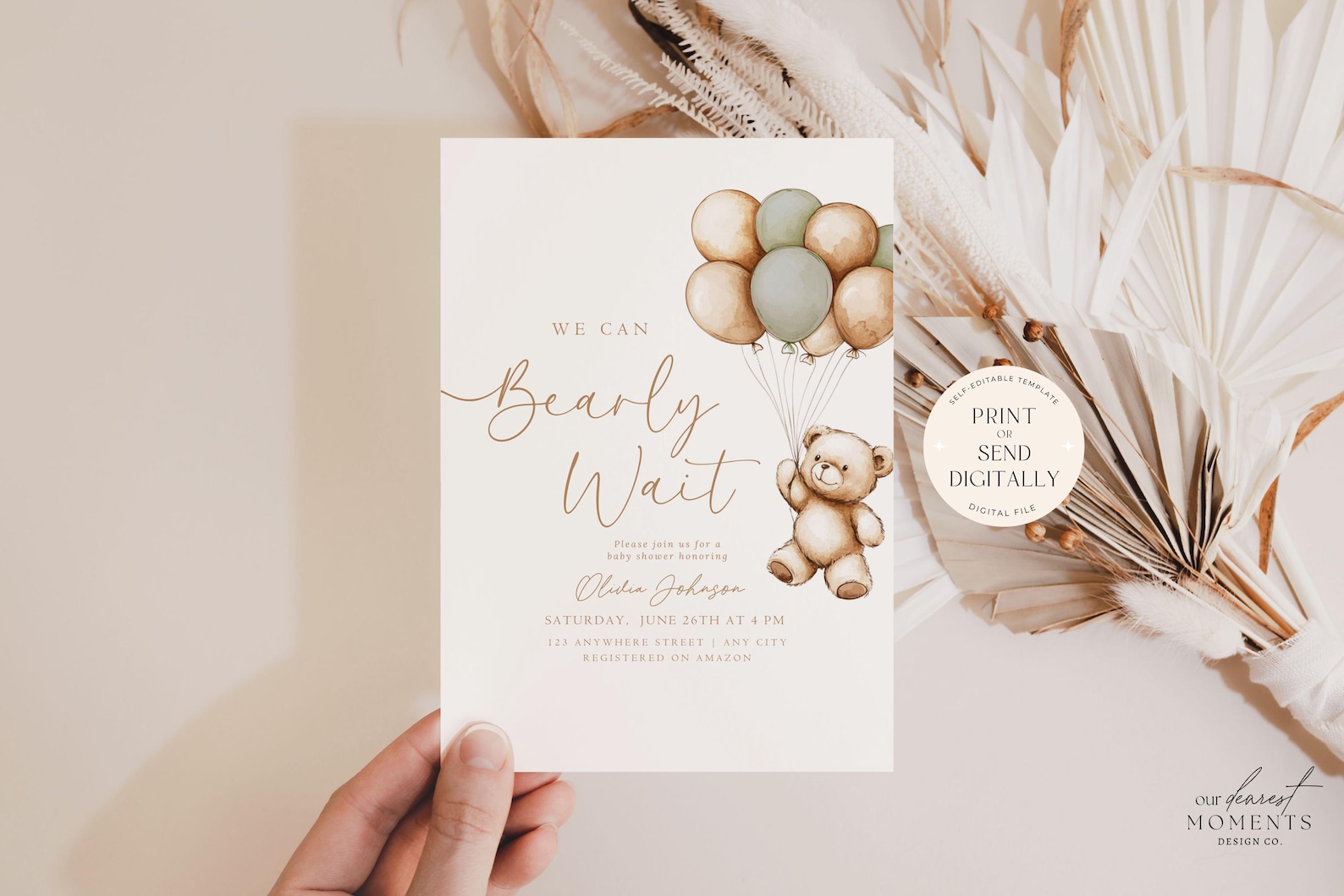 Editable We Can Bearly Wait Baby Shower Invitation Teddy Bear Baby ...