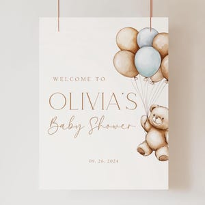 Editable We Can Bearly Wait Baby Shower Welcome Sign Teddy Bear Shower Poster Digital Download Printable Minimalist Boy Baby Shower Blue