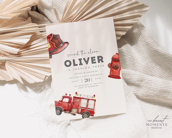 Editable Firetruck Invitation Fire Fighter Birthday Invite Fire Truck Birthday Firefighter Theme Boy Birthday Digital Invitation Printable