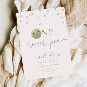 One Sweet Pea Birthday Invitation Sweet Pea Birthday Invite First Birthday Invite for Girls Boho Digital One Sweet Pea Invite Editable