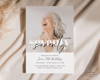 70th Birthday Invite with Picture Invitation Template Digital Instant Download Seventy Birthday Invitation Minimalist Printable Him Her
