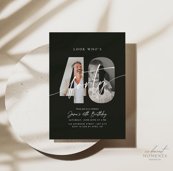 40th Birthday Invitation Template 40 th Digital Invite with Photo Instant Download Forty and Fabulous Minimalist Birthday Printable Him Her