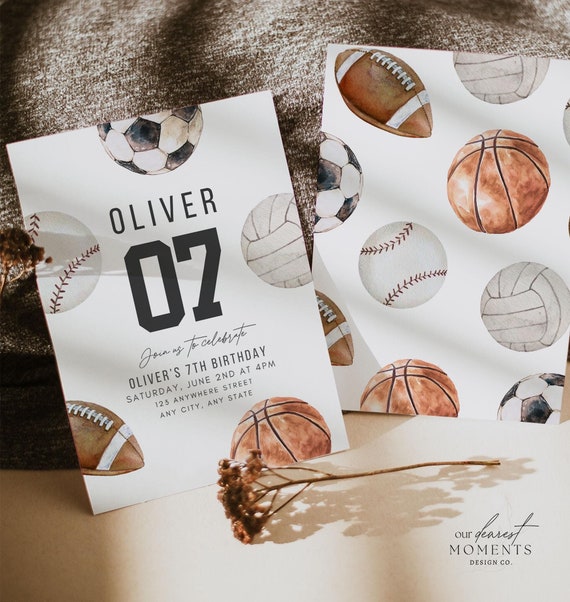 Editable ANY AGE Sports Theme Birthday Invitation Let's Have a Ball Invite Basketball Football Soccer Baseball Boy Birthday Game Time Party