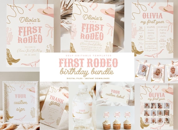 First Rodeo Birthday Party Bundle Boho Retro 1st Birthday Bundle for Girls Cowgirl Western Theme Wild West First Birthday Package Digital