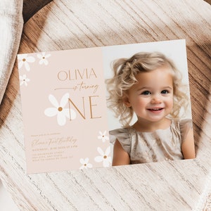 Boho Daisy Party Invitation Premier anniversaire Inviter Boho Party Invite Anniversaire Inviter pour les filles Daisy Anniversaire Thème 1er anniversaire Inviter image 2