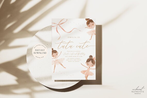 Tutu Cute Birthday Invitation Second Birthday Invitation Boho Tutu Cute Invite 2nd Birthday Invitation Girl Ballerina Invitation Ballet Boho