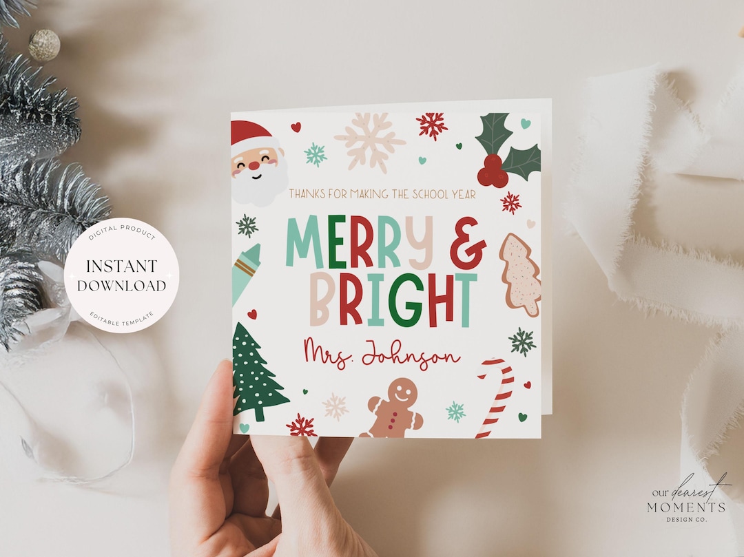 Editable Teacher Christmas Card Thank You School Teacher Appreciation ...