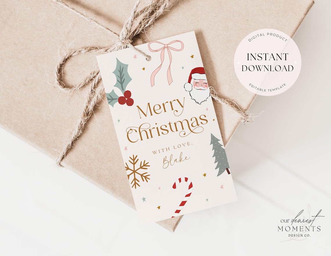 Editable Christmas Gift Tag Printable Template Present Tags Santa Xmas ...