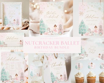 Editable Winter ONEderland Birthday Bundle Christmas Girl 1st Birthday Package Xmas First Birthday Nutcracker Instant Download One Year Old