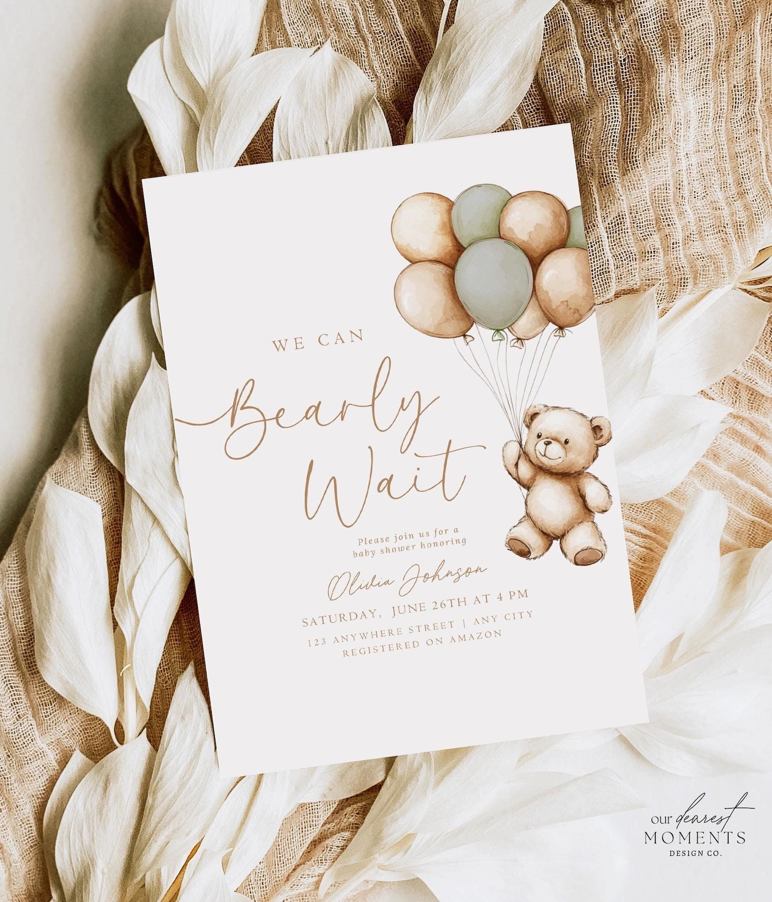 Editable We Can Bearly Wait Baby Shower Invitation Teddy Bear Baby ...